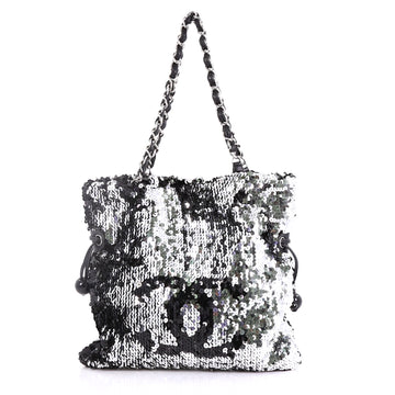 Chanel Summer Night Drawstring Tote Sequins Medium Black 393592
