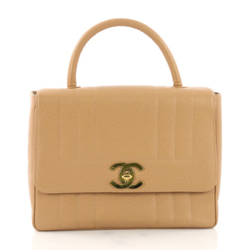 Chanel Vintage Top Handle Bag Vertical Quilt Caviar Jumbo Brown 393621
