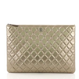 Chanel O Case Clutch Quilted Lambskin Large Gold 393651