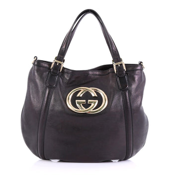 Gucci Britt Convertible Satchel Leather Large Black 393892