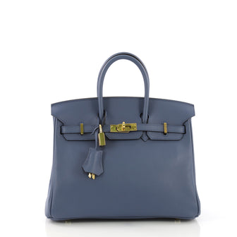 Hermes Birkin Handbag Blue Swift with Gold Hardware 25 Blue 3940032