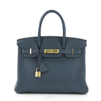 Hermes Birkin Handbag Blue Clemence with Gold Hardware 30 3940042