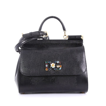 Dolce & Gabbana Miss Sicily Handbag Lizard Embossed Leather 3940051