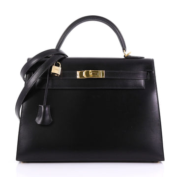 Hermes Kelly Handbag Black Box Calf with Gold Hardware 32 3940052