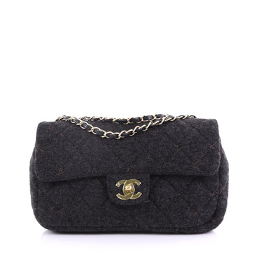 Chanel Vintage CC Flap Bag Quilted Wool Medium Gray 3940059