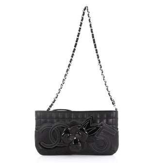 Chanel Camellia No.5 Pochette Quilted Lambskin Black 3940065