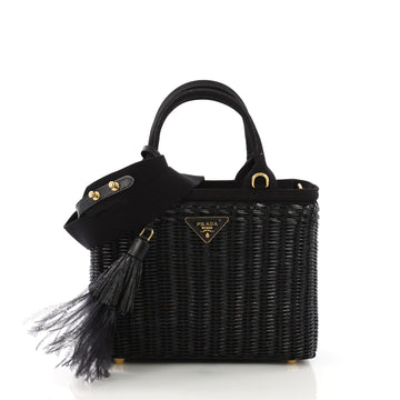 Prada Basket Bag Wicker with Canapa Small Black 3940075