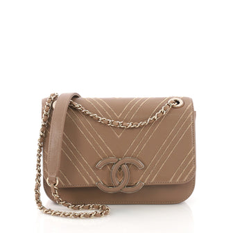 Chanel CC Flap Bag Triple Stich Chevron Leather Small Brown 3940076