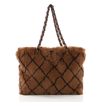 Chanel Vintage CC Chain Tote Printed Lapin Fur Medium Brown 3940079