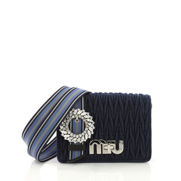 Miu Miu My Logo Shoulder Bag Matelasse Denim Small Blue 3940101