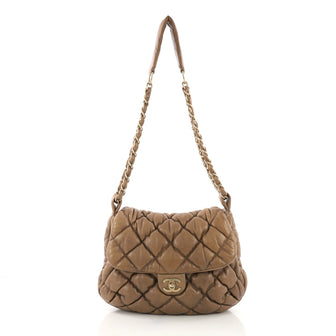 Chanel Bubble Flap Bag Quilted Lambskin Medium Brown 394042