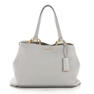 Miu Miu Madras Tote Leather Large Blue 394153