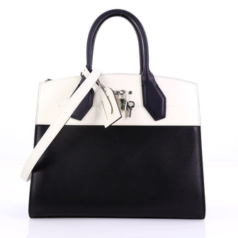 Louis Vuitton City Steamer Handbag Leather MM Black 394163