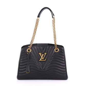 Louis Vuitton New Wave Chain Tote Quilted Leather Black 394331