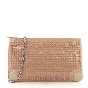Christian Louboutin Loubiposh Clutch Spiked Patent Neutral 394381