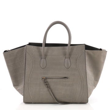 Celine Phantom Handbag Crocodile Embossed Nubuck Large Gray 394391