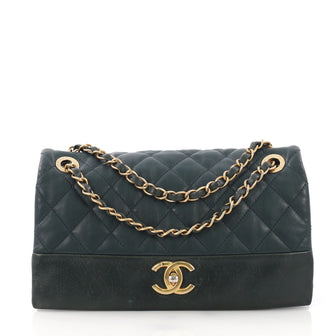 Chanel Soft Elegance Flap Bag Quilted Distressed Calfskin Green 394401