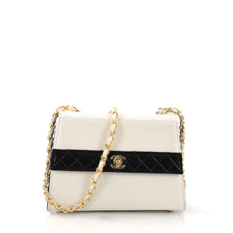 Chanel Vintage Trapezoid CC Flap Bag Leather Small White