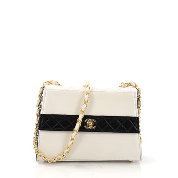 Chanel Vintage Trapezoid CC Flap Bag Leather Small White