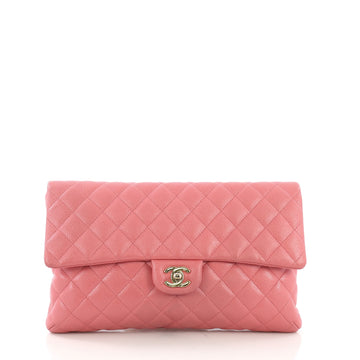 Chanel Classic Flap Clutch Quilted Caviar Pink