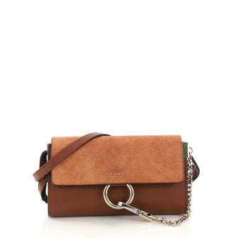 Chloe Faye Shoulder Bag Leather and Suede Small Brown 394481