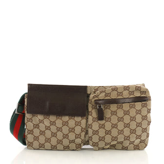 Gucci Vintage Double Belt Bag GG Canvas Brown 394571