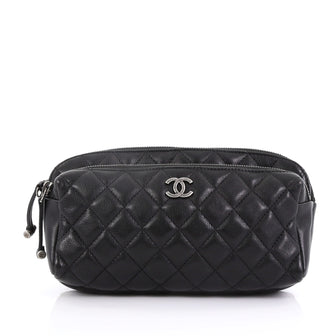 Chanel Double Zip Waist Bag Quilted Calfskin Black 394671