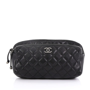Chanel Double Zip Waist Bag Quilted Calfskin Black 394671