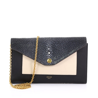 Celine Pocket Envelope Wallet on Chain Leather and Stingray 394681