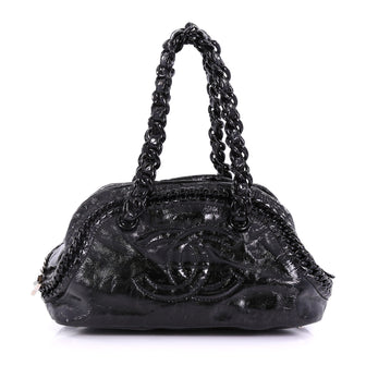 Chanel Resin Luxe Ligne Bowler Bag Patent Medium Black 3947314