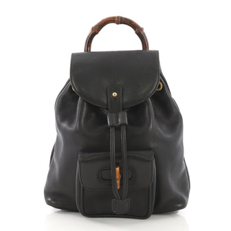 Gucci Vintage Bamboo Backpack Leather Mini Black 394741
