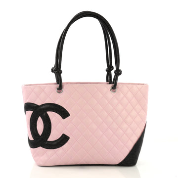 Chanel Cambon Tote Quilted Leather Large Pink