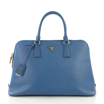 Prada Promenade Handbag Saffiano Leather Large Blue 3950375