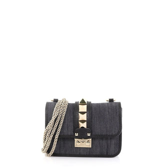 Valentino Glam Lock Shoulder Bag Denim Mini Blue 3950376