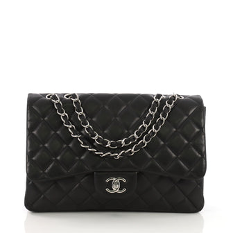 Chanel Classic Single Flap Bag Quilted Lambskin Jumbo Black 395053