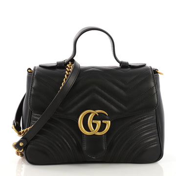 Gucci GG Marmont Top Handle Flap Bag Matelasse Leather Small 395111