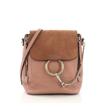 Chloe Faye Backpack Leather and Suede Small Neutral 395132