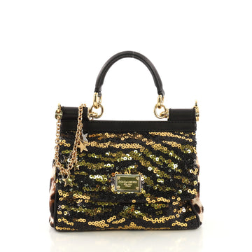 Dolce & Gabbana Miss Sicily Handbag Sequins Small Black 395142