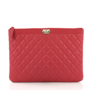 Chanel Boy O Case Clutch Quilted Lambskin Medium Red 395145