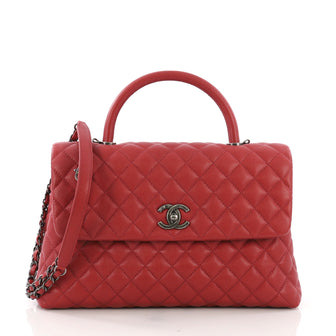 Chanel Coco Top Handle Bag Quilted Caviar Medium Red 39515103