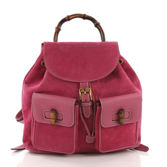 Gucci Vintage Bamboo Backpack Suede Medium Pink 39515107