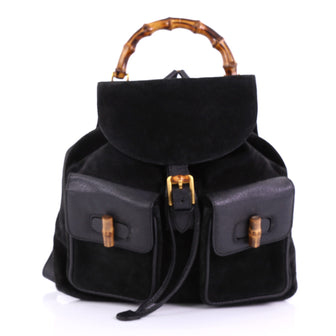 Gucci Vintage Bamboo Backpack Suede Medium Black 39515108