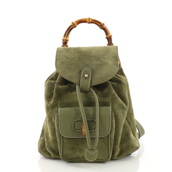 GUCCI Suede Bamboo Mini Backpack Green