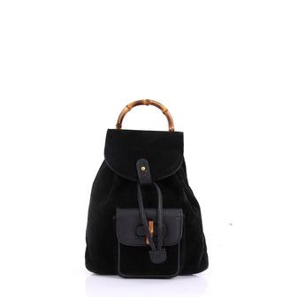 Gucci Vintage Bamboo Backpack Suede Mini Black 39515112
