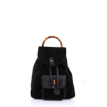Gucci Vintage Bamboo Backpack Suede Mini Black 39515112