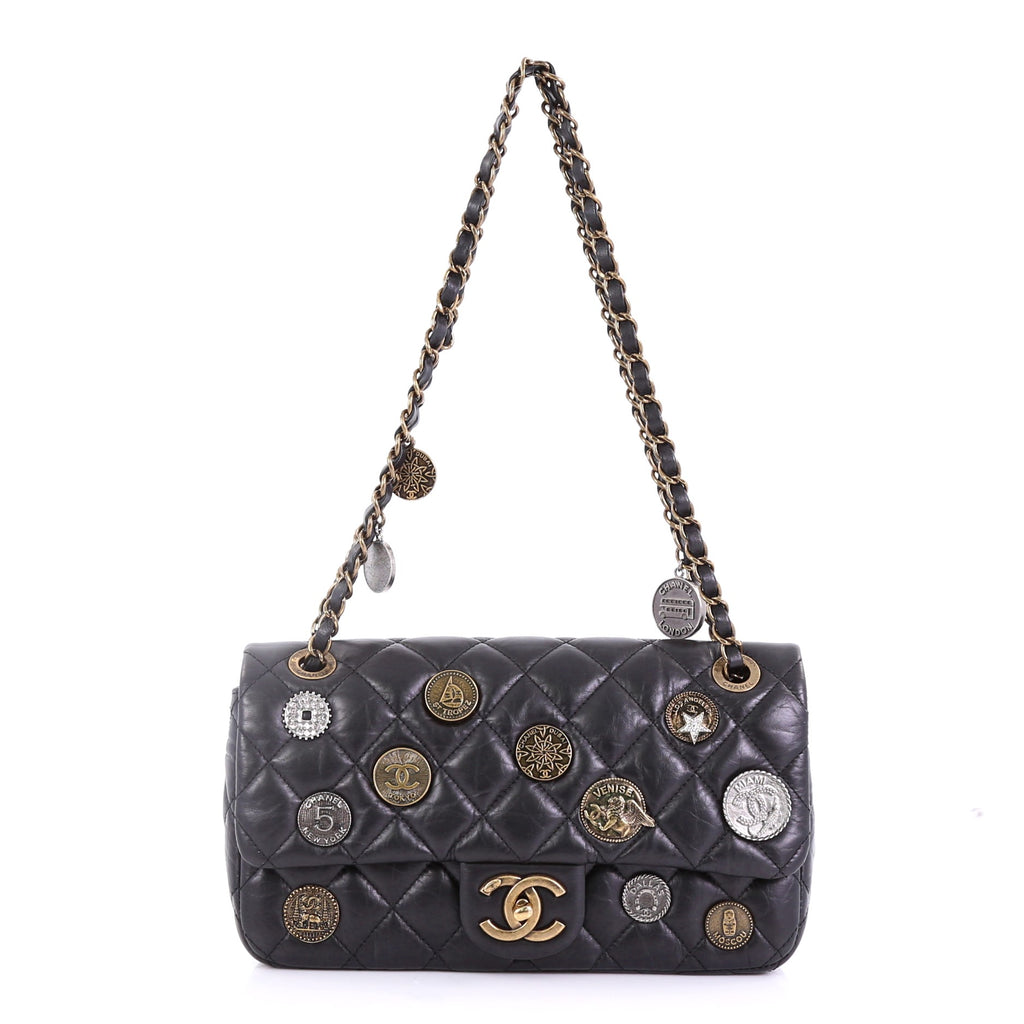 Chanel Quilted Medallion Black Python Leather Clutch rare — MISS