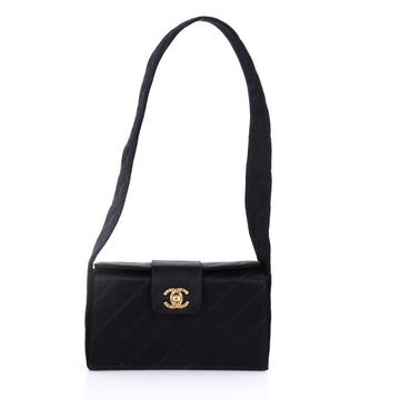 Chanel Vintage CC Evening Bag Quilted Satin Mini Black 39515120