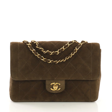 Chanel Vintage CC Chain Flap Bag Quilted Suede Medium Green