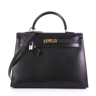 Hermes Kelly Handbag Black Box Calf with Gold Hardware 35 3951513
