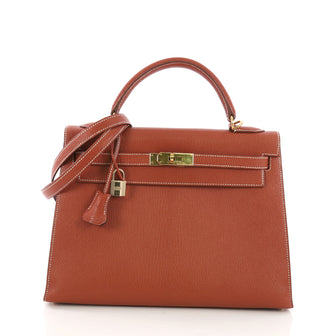 Hermes Kelly Handbag Red Chevre de Coromandel with Gold 3951515